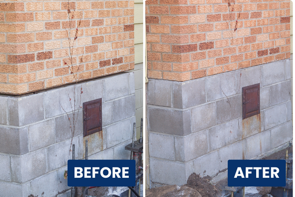 Before and after foundation crack repair results showing dramatic improvement in Lexington KY home